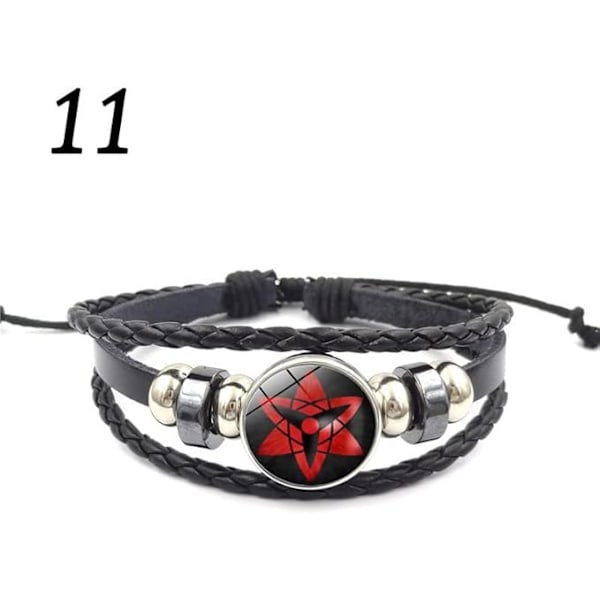 Manga Anime Sharingan Øje Læder Armbånd Sort Sølv Grå Justerbar Perler Rustfrit Stål Zink Flettet Bånd Knap Disk