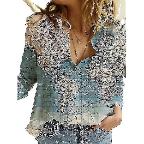 Dame Verdens Kort Bomuld Linned Almindelig Bluse Toppe Løse Langærmet T-shirt apricot 5XL