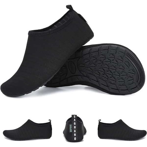 Strandskor för Män Kvinnor Unisex Vattenskor Aqua Socks Snabbtorkande Simning och Vatten Strand Simskor, Svart, 36-37EU