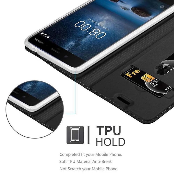 Nokia 8 2017 Handy Hülle Cover Case - Matte Oberfläche mit Kartenfach CLASSY BLACK 8 2017