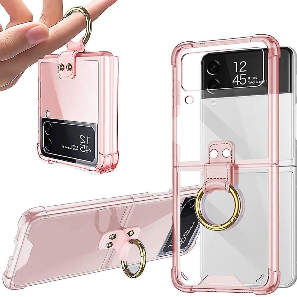 Telefondeksel med ringholder til Samsung Galaxy Z Flip 3 Clear Pink