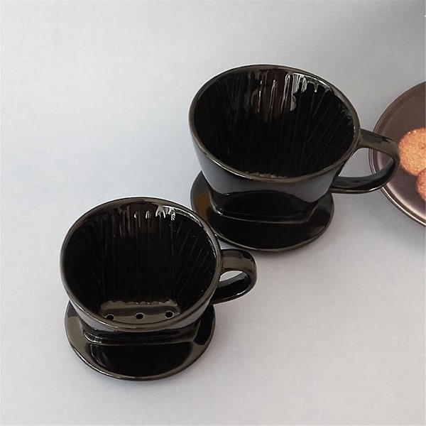 Kaffefilterkopp, enkelkopp svart keramisk kaffedroppare, återanvändbar filterdropphållare L as shown