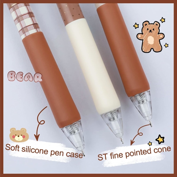 6-pack Söta Gelbläckpennor 0,5 mm Kawaii Björndesign Svarta Smidiga Pennor för Skola Kontor Presenter