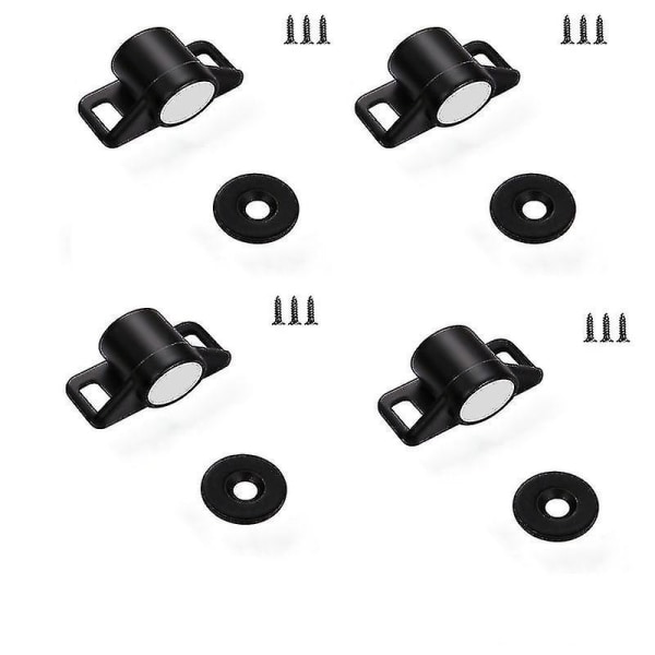 4 styks magnetiske dørlåse skabslågemagneter med rustfri stålskruer til stuehus køkkenskab skydedørslukker (sort)