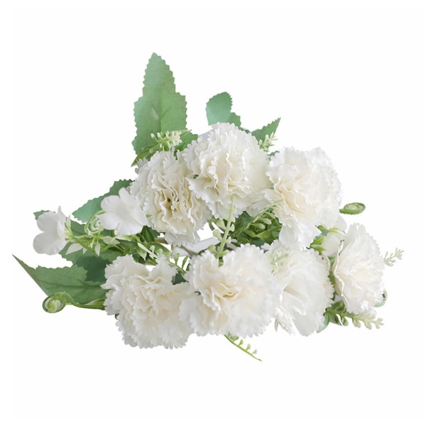 Simulering blomst falmeløs mye brukt 7 hoder Levende nelliker kunstige blomster til morsdagen White