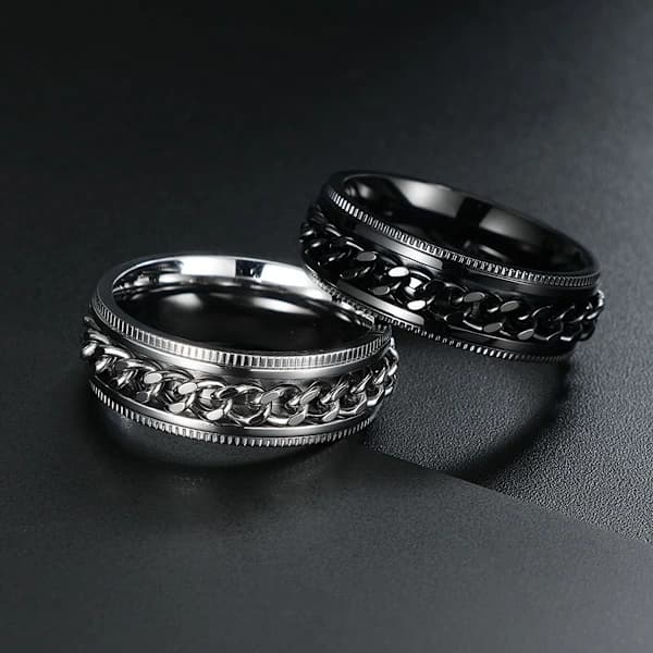 Antistressring, med roterende kæde, sort, størrelse 11