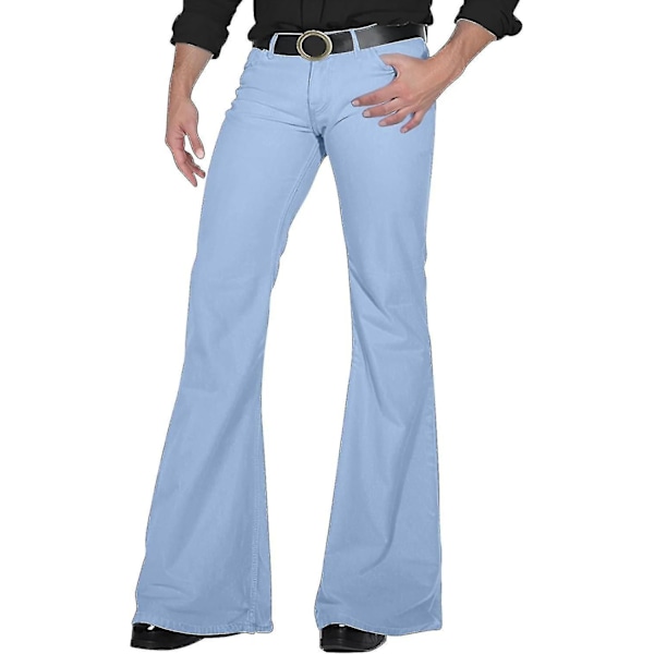 70'er Disco Bukser til Mænd Herre Bell Bottom Jeans Bukser 60'er 70'er Bell Bottoms Vintage Denim Bukser Jeans til Mænd A009-sky Blue Small