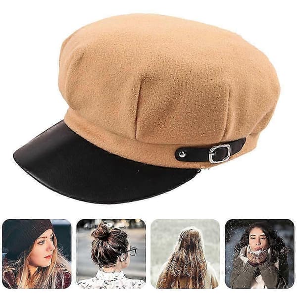 Dame ottekantet baret, blød polyesterfiber, moderigtig newsboy-stil til forår, efterår, vinter, 1 sæt