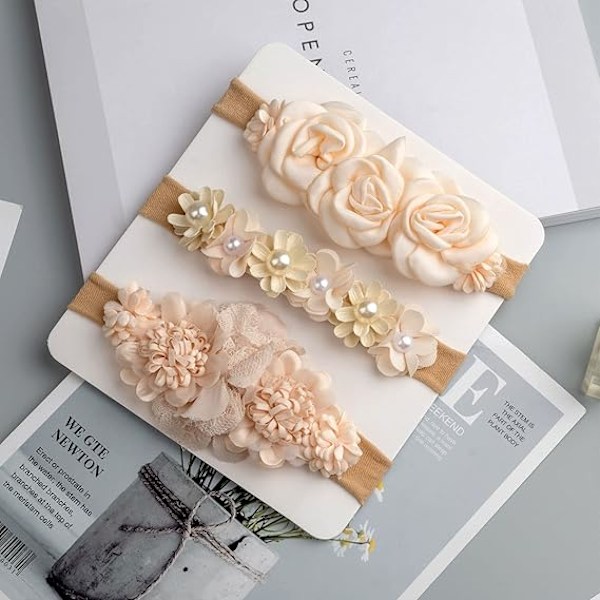 Baby Girl Nylon Huvudband Blommig Elastisk Hårband Slips Hårtillbehör för Nyfödd Spädbarn Småbarn 3-pack