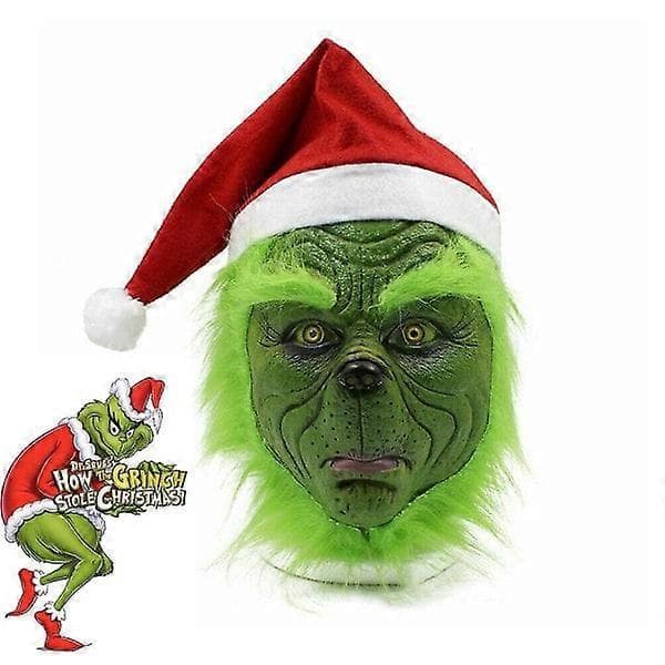 Grinch Halloweenmask, cosplay Tomtedräktmask