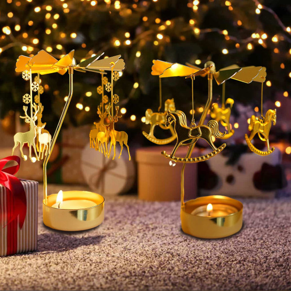 Romantisk Rotary Lysestage Spinning Guldlegering Blade Karrusel Lysestage til Bryllupsfest Bord Midterstykker Jul Fødselsdag Ferie Dinnin I