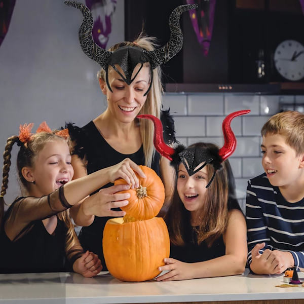 Horn Hodebånd, 2stk Horn Hodebånd Sett, Halloween Hodebånd med Halskjede Heks Hodebånd Edderkopp Hodeskalle Flaggermus Hårbøyle Heks Hodebånd for Fester