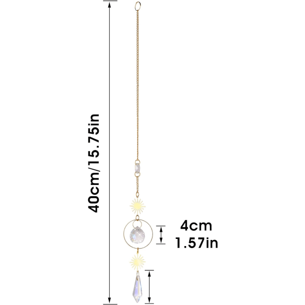 Krystall solfanger, glassheng, hengende krystallpynt med kjede for innendørs, utendørs, hage- og bildekor