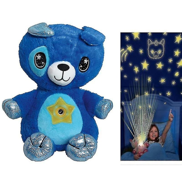 Creative Childrens Projection Night Light Pehmo Animal Night Light Söpö sininen pentu-Yvan Blue bear