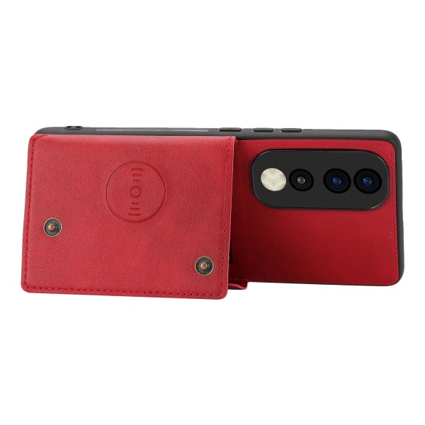 Phone case Honor 90 korttipidike Kickstand pudotuksenkestävä pu-nahkapäällysteinen TPU- cover Red