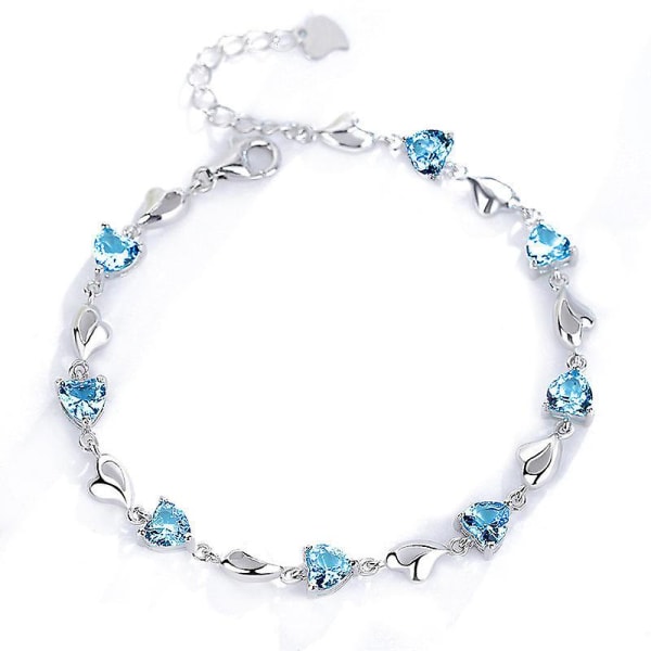 Dam Sterling Silver Armband Med Kärlek Blå Kristall Hjärta Armband För Kvinnor Flickor Jul Smycken Present
