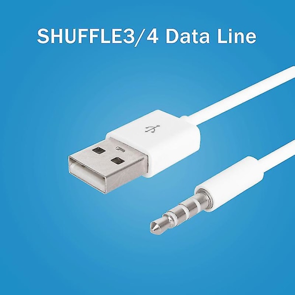 Usb-lader datakabel 3,5 mm synkroniseringslydkabel for iPod Shuffle 3. og 4. generasjon