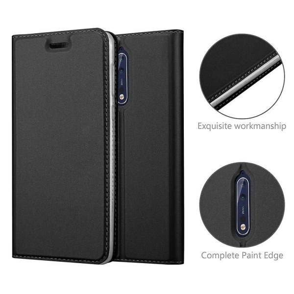 Nokia 8 2017 Mobiltelefon Deksel Cover Etui - Matt Overflate med Kortlomme CLASSY BLACK 8 2017