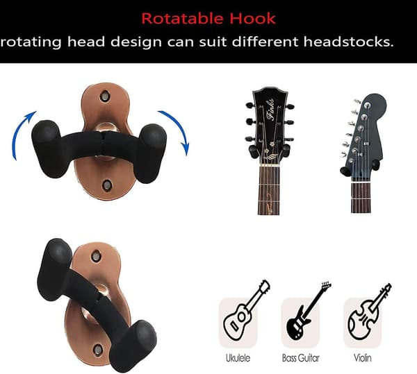 2-pack Metall Gitarr Väggfäste Hållare, Med Skyddande Svamp, Lämplig För Alla Huvuden/Elgitarr/Ukulele/Banjo/Bas - Svart