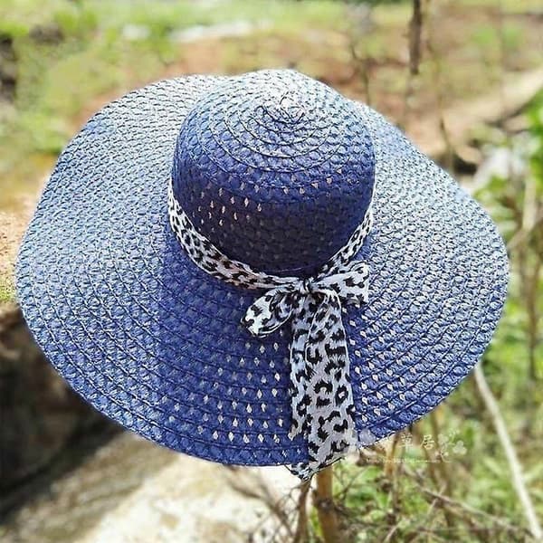 Dame sommerhat bredskygget stråhætte strandhatte floppy fold strå solhatte til kvinder piger Blue