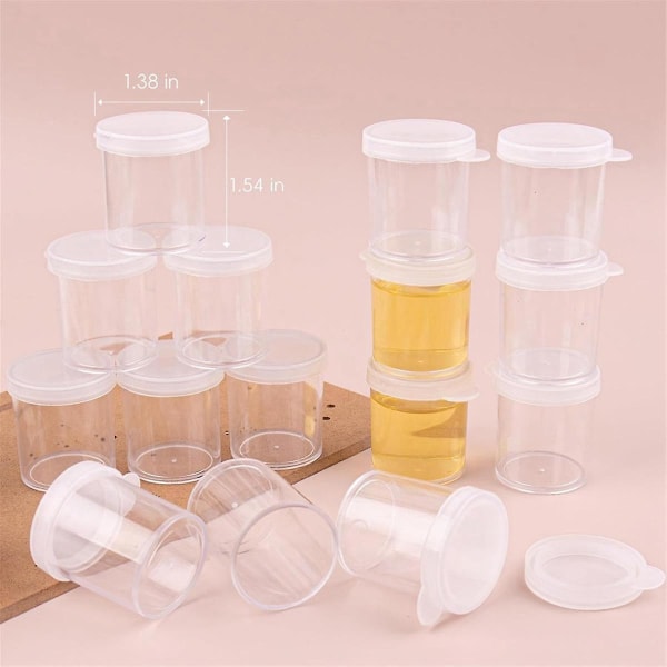 100-pack Mini Plastfärgkoppar med Lock Färgbehållare Burkar Transparenta Färgförvaringsburkar 0,5 Oz (25 Ml) White
