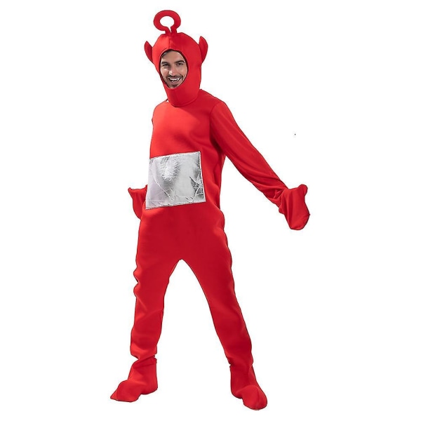 2024-vuxen Tinky Winky Teletubbies-dräkt för Halloween Cosplay Carnivail-festkläder för män kvinnor S Red