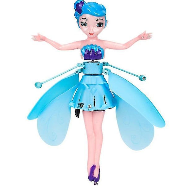 Flygande älva flygande prinsessdocka magisk flygande pixie leksak infraröd induktionskontroll leksak, halloween jul flickor och pojkar leksaker presenter Blue