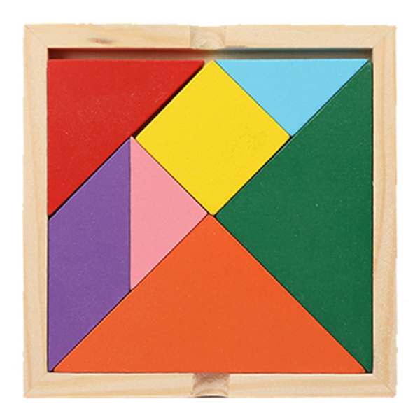 Träblock Pussel Hjärnträningsleksak för barn Baby Slät yta Färgglad 3d Tangram sticksåg