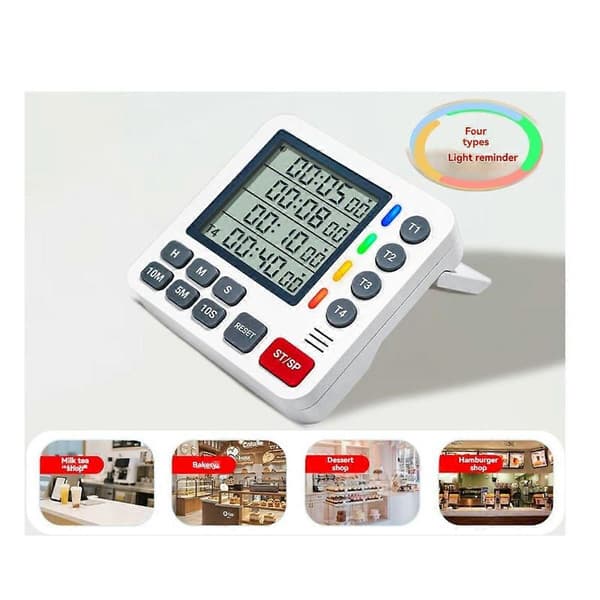 4-Kanals Timer LCD Display Timer til Madlavning i Køkkenet White