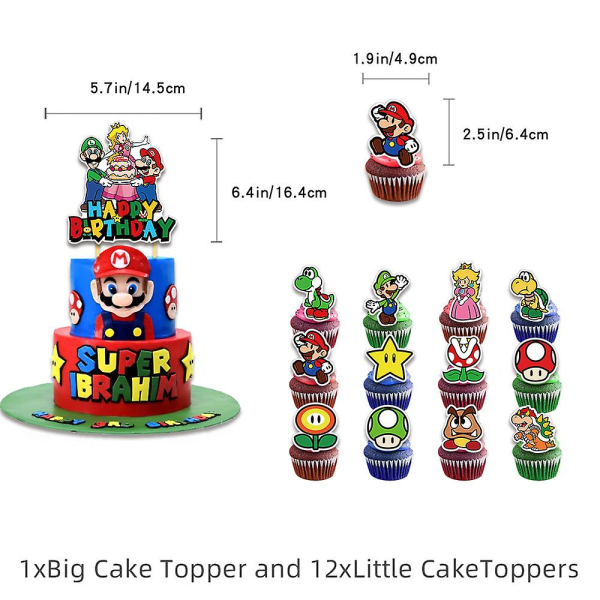 Super Mario Theme Birthday Party Props Balloons Banner Cake Toppers Decorations Decors