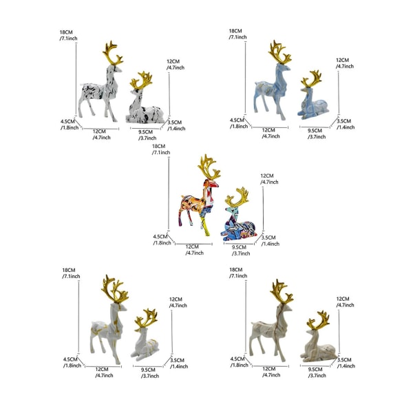 2 stk Hjortepynt Kreativt par Hjorteskulptur Syntetisk harpiks Elgfigur til hjemmejuledekorasjon Tianyuhe White