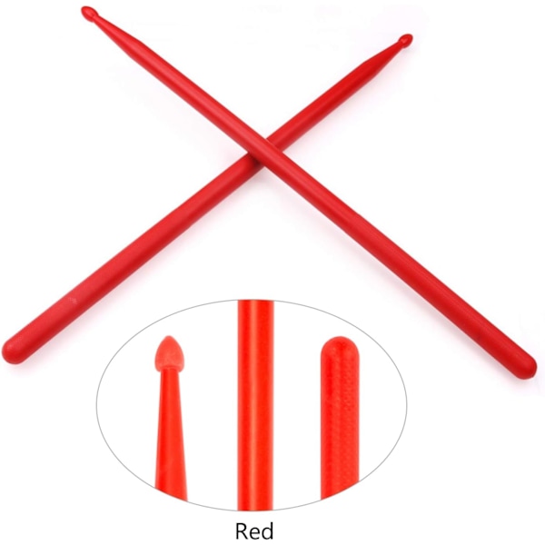 2 par 5A nylon trommestikker for trommesett Lett holdbar plast Trenings anti-skli håndtak Trommestikke (rød/svart)