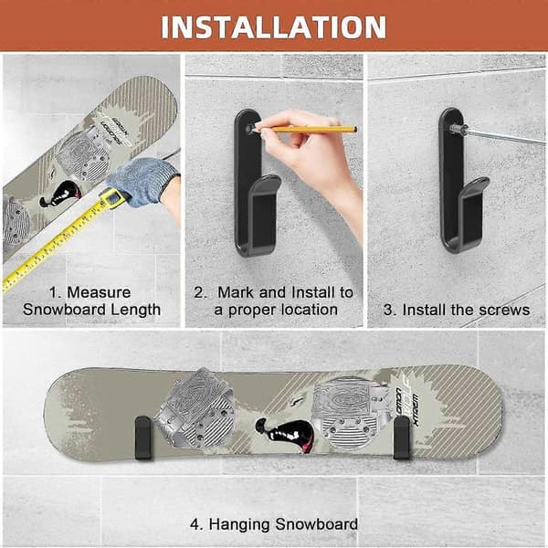 Horisontella Väggfästen för Snowboard, Snowboardställ för Väggmontering, Snowboardförvaring, Snowboarddisplay för Väggmontering 2Pcs
