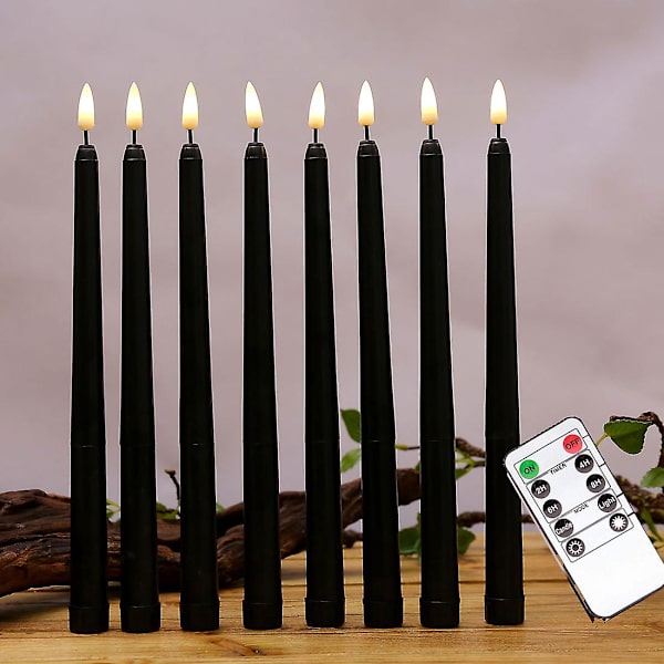6 stk. Flammeløse sorte spidslys, der flimrer med 10-knappers fjernbetjening og timer, batteridrevne LED-lys