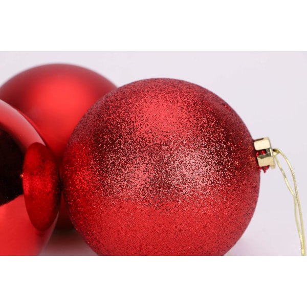 Paket med 3 - 80 mm extra stora julgranskulor - glänsande, matta och glitterdekorerade grannlåt (röd)