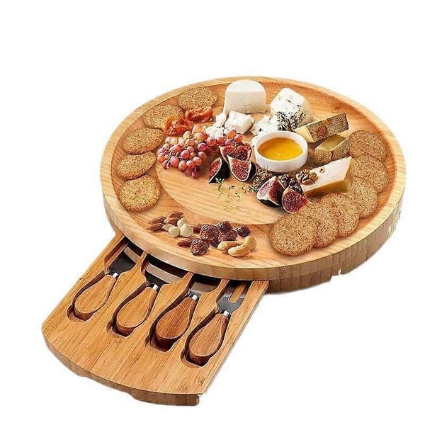 Rund ostbricka i bambu, set med träbricka för charkuterier, restaurang, ostserveringsbricka, inredning