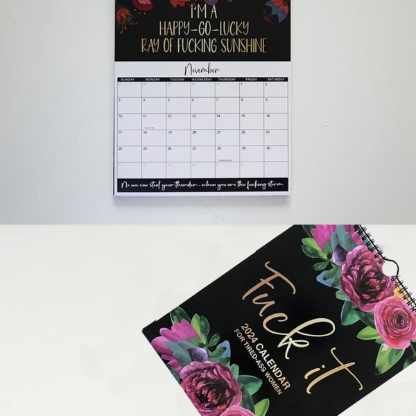 Kalenteri väsyneille perseisille naisille - 2024 kalenteri, hauska kirosana kukka suunnittelija Kuukausikalenteri Gag Lahja naisille