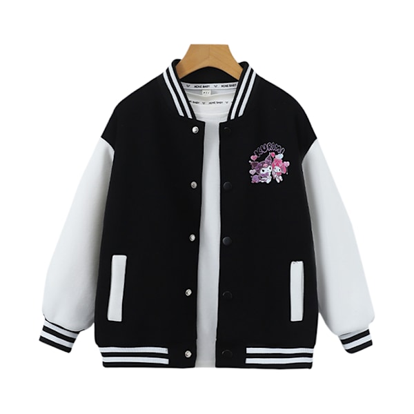Børnejakke til Piger Kuromi Uniform Casual Løstsiddende Knapløs Baseballjakke Yderbeklædning Sort Black 140cm
