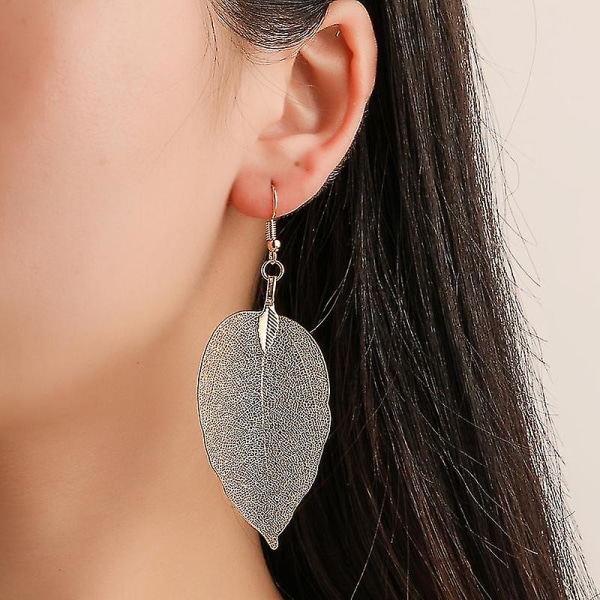 Naturlige ægte blad øreringe Fashion guld og sølv Big Statement øreringe