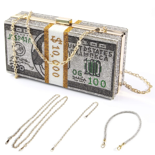 Pengar Clutch Plånböcker för kvinnor, Stack Of Cash Dollars Crystal Clutch Plånböcker (hs)