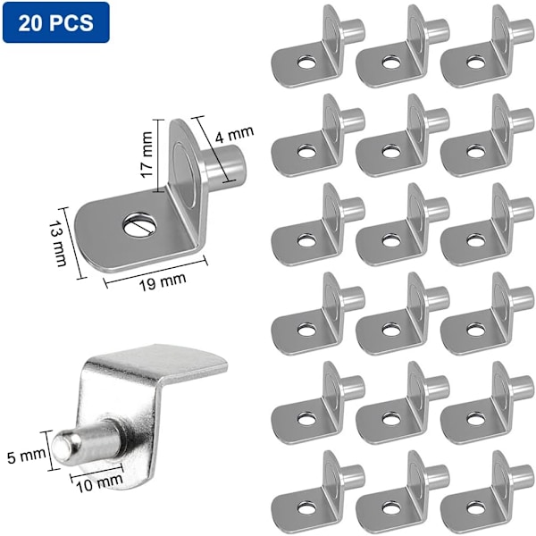 20 stk skaphyllestøtter, 5 mm metallhyllestøtter, hylleholdere for skap, bokhyller, skap, hyller, hylleenheter