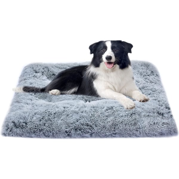 DEBANG HOME Hundehundeseng, Hundeseng til mellemstore hunde, Hvalpeseng, Blød og behagelig hundeseng, Vaskbar plys hundekassemadras, Grå（90X60CM)