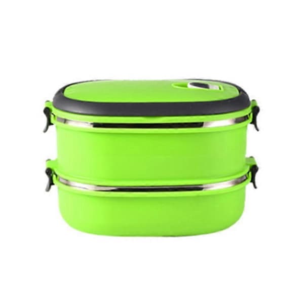Bærbar rektangulær matboks i rustfritt stål, isolert matbeholder for utendørs campingpiknik Green matte Two layers