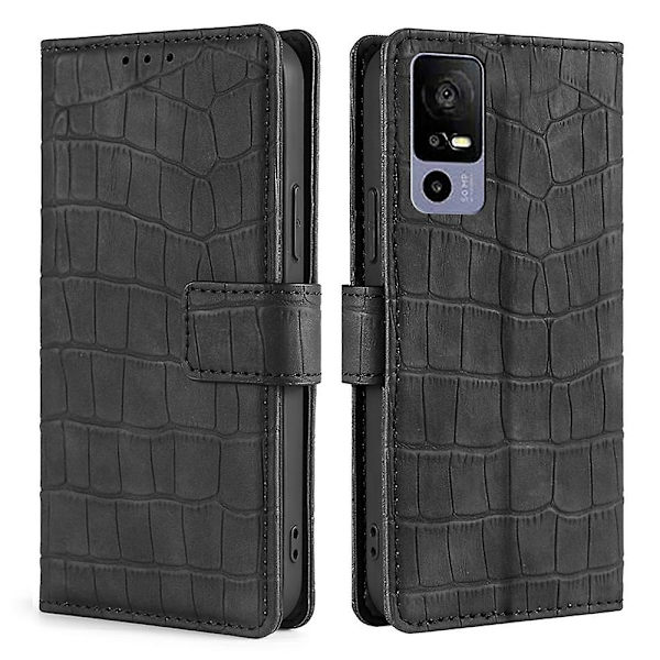 Krokodille Tekstur Tegnebog Stativ Etui til TCL 40R 5G, Hud-følelse PU Læder Mobiltelefon Cover Black Style A TCL 40R 5G