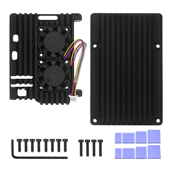 For 5 Aluminium Alloy Case Heatsink Cooler, Passive Cooling Case for 5 with Dual Cooling Fan Black