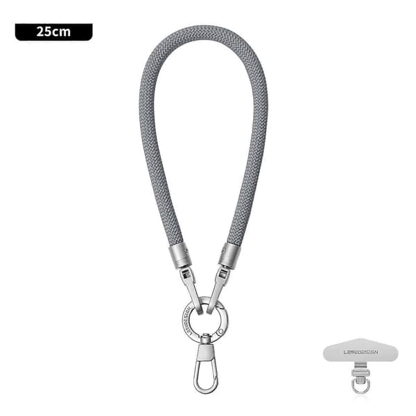 LEEU DESIGN 25 cm telefonhåndleddsstropp 6 mm polyester tyverisikringssnor med sølvfeste Multicolor Dark Grey