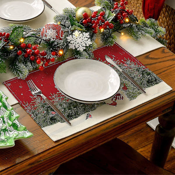 4 st snögubbe träd jul placemats för matbord, 12x18\"