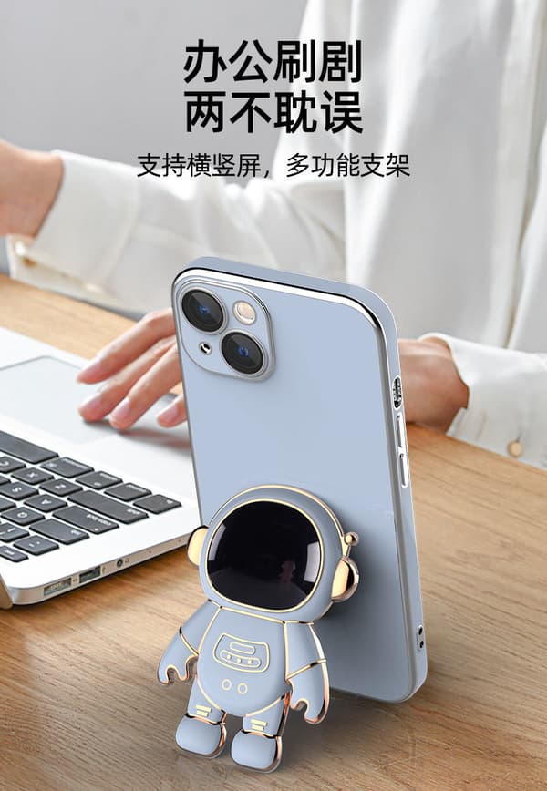 Compatible with iPhone 12 Case Cute 3D Astronaut Stand Design Camera P Far peak blue