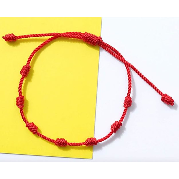 Rött ont-öga-skyddsarmband | 7 knutar | KABBALAH | Röd trådssnöre | Lyckoarmband | för män och kvinnor | Handgjord justerbar amulett