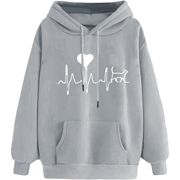 Generisk Toppe Lang Vinter Dame Hoodie Efterår Sweatshirt Komfortabel Pullover Dame Bluse T-shirt Lynlås Dame Grey S